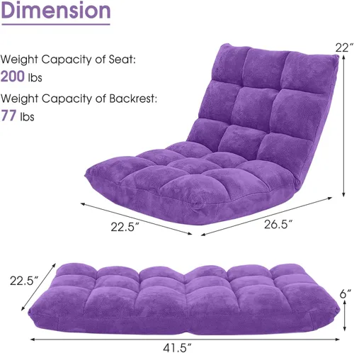 Miniatura 3 de Giantex Silla de suelo con soporte de espalda, 14 posiciones ajustables, cama plegable acolchada, sofá reclinable, sillas de suelo plegables