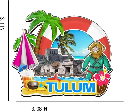 Miniatura 3 de Tulum México Imán de nevera con imán de madera 3D, monumentos coleccionables de viaje, decoración hecha a mano -2022