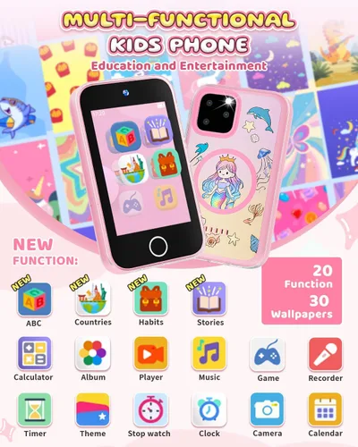 Miniatura 2 de Teléfono inteligente para niños para niñas, teléfono con pantalla táctil mejorada de 3.5 pulgadas para niños de 3 a 8 años, regalos de cumpleaños