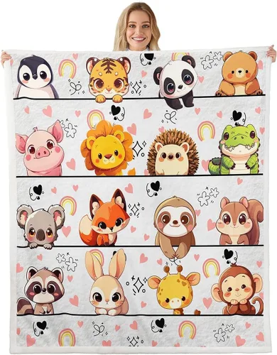 Miniatura 18 de Manta de franela de animales de dibujos animados para todas las estaciones, manta de cama azul con estampado de amor Kawaii para decoración