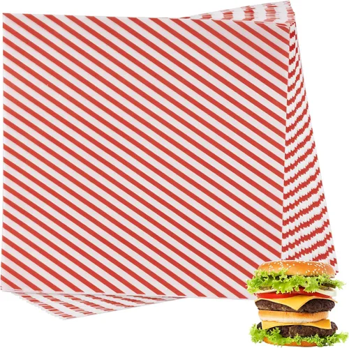 Miniatura 4 de 200 hojas de envoltorio de alimentos a rayas negro y blanco, papel encerado seco para pan y sándwiches, forros de papel para cestas de comida