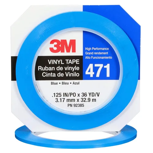 3M Cinta de vinilo azul 471, 1/8 pulgadas x 36 yardas, 5.2 mil, 1 rollo, cinta azul para piso, alternativa de pintura para marcado de piso,