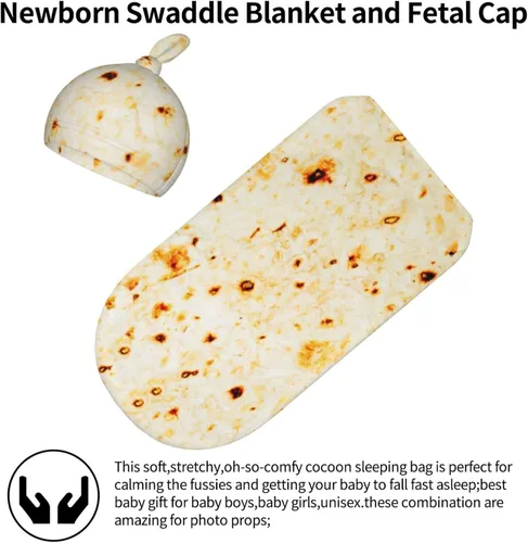 Miniatura 3 de Burrito Taco Tortilla Manta para recién nacido con juego de gorro, suave y elástica, manta de bebé, regalo divertido para baby shower de niños