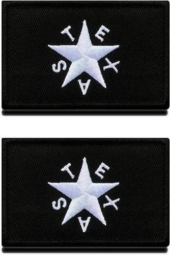 Paquete de 2 parches tácticos de 3.15 x 2 pulgadas de estrella de Texas negra, parche de combate militar, bordado de gancho y bucle, etiquetas de