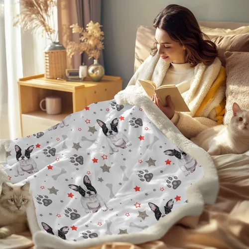 Miniatura 3 de Sleepwish Manta de forro polar sherpa de Bulldog francés para el sofá, súper suave y linda, manta de felpa para niños amantes de los perros, bebé