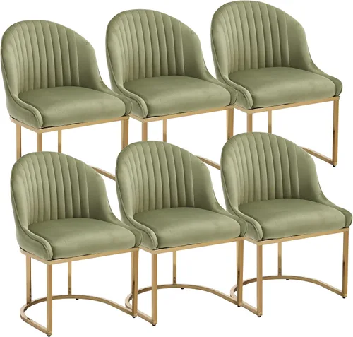 Miniatura 20 de Juego de 2 sillas de comedor de terciopelo, sillas de comedor tapizadas con patas de metal dorado, sillas auxiliares modernas para cocina, sillas