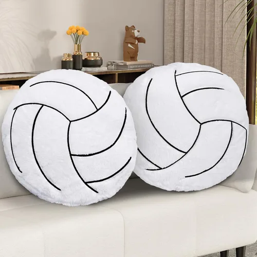Almohada de voleibol – 2 almohadas suaves y esponjosas de felpa de voleibol, almohadas deportivas redondas rellenas, regalos para fanáticos de los