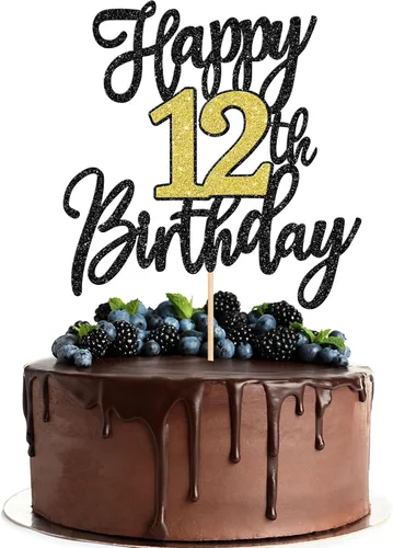 Miniatura 8 de 1 pieza de decoración para pastel de feliz cumpleaños número 30, negro dorado con purpurina, brindis por 30 años, palillo para pastel de cumpleaños