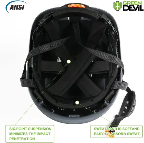 Miniatura 5 de GREEN DEVIL Casco de Seguridad Casco Duro Ajustable Ligero Ventilado ABS Casco de Trabajo Suspensión de 6 Puntos Aprobado ANSI Z89.1 Ideal para Gris