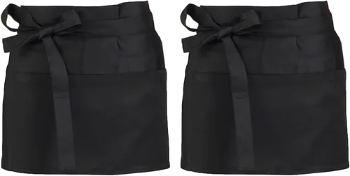 Miniatura 8 de Delantales de servidor, tamaño grande, 3 bolsillos, delantal de media cintura en color negro para mujeres y hombres