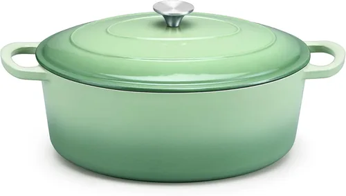 Miniatura 22 de E-far - Horno holandés de 6 cuartos de galón, esmaltado de hierro fundido con tapa, olla de cocina redonda antiadherente para Naranja