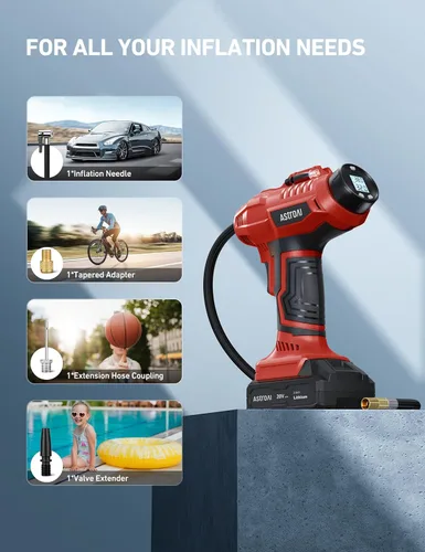 Miniatura 7 de AstroAI C2 Inflador de Neumáticos Inalámbrico Compresor de Aire 20V Batería Recargable 160PSI Bomba de Aire Portátil con Adaptador de Corriente