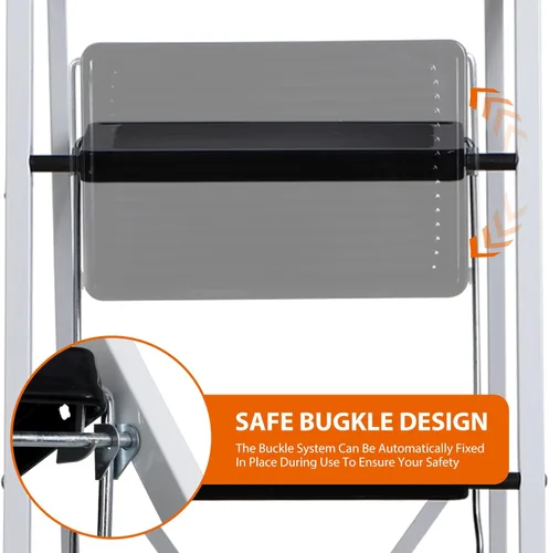Miniatura 8 de ZENY Taburete plegable de escalera de 3 escalones con pedal antideslizante ancho, mango conveniente, taburete de acero portátil, escalera de acero
