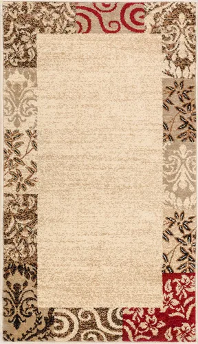 Alfombra de borde de damasco, color beige, moderna, informal, oriental, fácil de limpiar, resistente a las manchas, no se decolora, sin cobertizo,