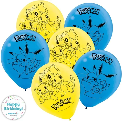 Pokemon™ - Globos de látex multicolor para fiestas, 12 pulgadas (6 unidades), perfectos para celebraciones, cumpleaños y eventos temáticos