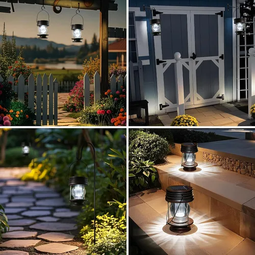 Miniatura 6 de Linterna solar – Luces solares colgantes para exteriores, paquete de 2 linternas LED impermeables alimentadas por energía solar, diseño vintage