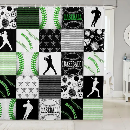Cortina de ducha de béisbol de 72 x 72 pulgadas, cortina de baño de sóftbol para niños y niñas, juego deportivo, fútbol, voleibol, cortina de baño,
