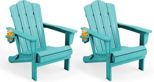 Miniatura 20 de KINGYES Silla plegable Adirondack, sillas de patio HDPE para todo clima, silla de césped con textura de madera para junto a la piscina, patio Aruba