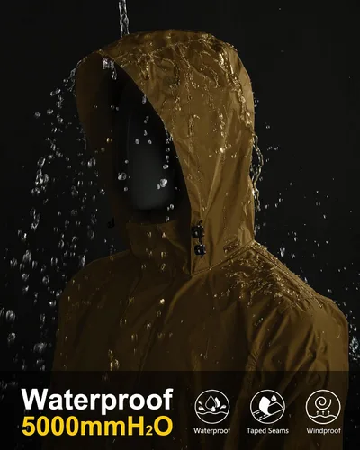 Miniatura 80 de 33,000ft - Chaqueta de lluvia impermeable y plegable para hombre, ligera, con capucha, cortavientos ideal para golf o ciclismo