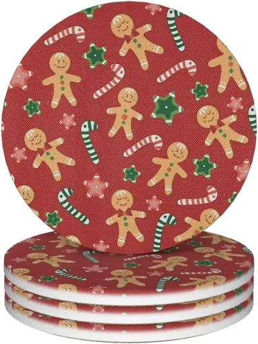 Miniatura 27 de Juego de 4 posavasos de invierno de Navidad para bebidas, camión rojo, árbol de Navidad, posavasos de cerámica absorbentes para mesa de café, bar