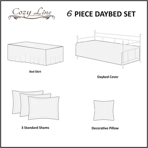 Miniatura 7 de Cozy Line - Juego de cama de 6 piezas, ropa de cama reversible de algodón reversible con falda de cama, fundas a juego, almohada decorativa