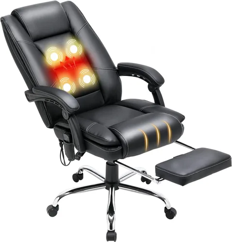 Miniatura 13 de HOMREST Silla de oficina ergonómica con masaje de 6 puntos y calefacción, sillas de escritorio ejecutivas ajustables con reposapiés retráctil, silla
