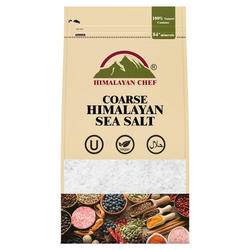 Himalayan Chef Sal marina, granos gruesos, bolsa resellable de 48 onzas – Sal totalmente natural y cosechada a mano sin refinar, sin gluten, sal