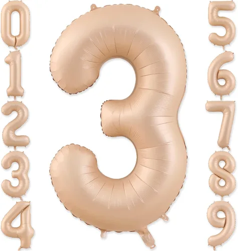 Globos con el número 3, globos de número 3 de 40 pulgadas, globos grandes de aluminio beige grandes para fiesta de cumpleaños, graduación, boda,