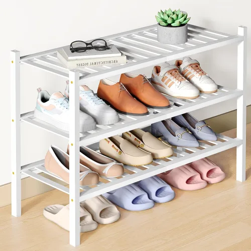 Miniatura 38 de Smiry Zapatero de bambú para clóset, organizador de zapatos apilable de 4 niveles largo de madera, estante de almacenamiento de zapatos Negro