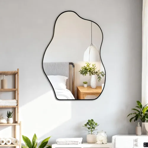 Miniatura 13 de BOMINICA Espejo de Pared Irregular Espejo Asimétrico para Baño Sala de Estar Entrada Dormitorio, 19.5" x 33.5" Negro