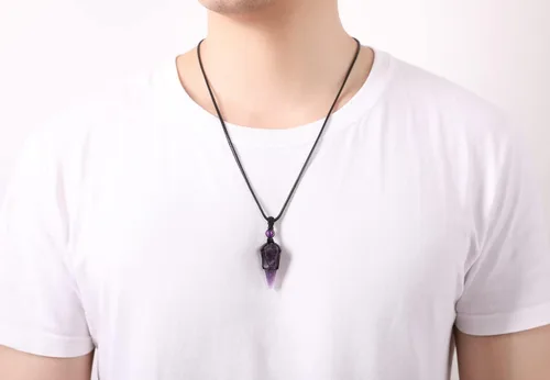Miniatura 4 de XIANNVXI Collar puntiagudo con piedra de cristal curativo, cuerda negra ajustable, collar con colgante de piedras preciosas naturales, joyería