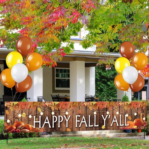 Miniatura 7 de Wettarn Cartel grande de 41 piezas con globos de cosecha, decoración de fiesta de otoño, letrero de patio, globos de aluminio naranja y amarillo