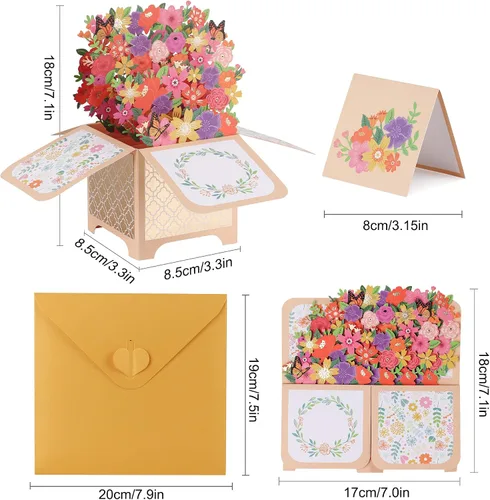 Miniatura 3 de Giiffu Paquete de 3 tarjetas emergentes 3D para el día de la madre, ramo de flores hechas a mano, tarjetas de felicitación con sobres y tarjetas