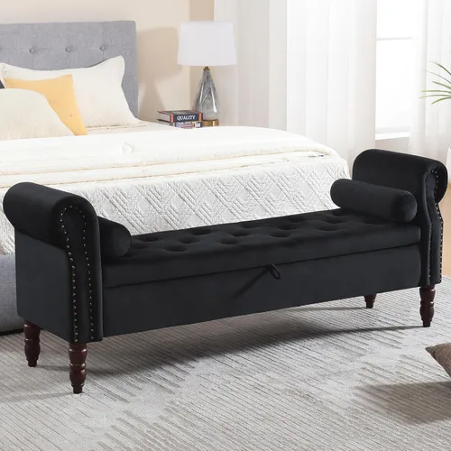 Miniatura 13 de Banco de Almacenamiento para Dormitorio, Banco de Pie de Cama de 67" Tamaño King, Banco de Terciopelo para Dormitorio con Almacenamiento, Bancos