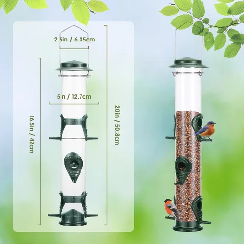 Miniatura 2 de Alimentador de metal para pájaros silvestres, alimentador de semillas de pájaros silvestres, alimentador de aluminio de seis puertos, tubo sólido