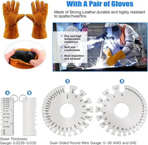 Miniatura 6 de Glarks Martillo astillador de 10 pulgadas con mango de resorte helicoidal y cepillo de alambre, par de guantes de soldadura para eliminar escoria