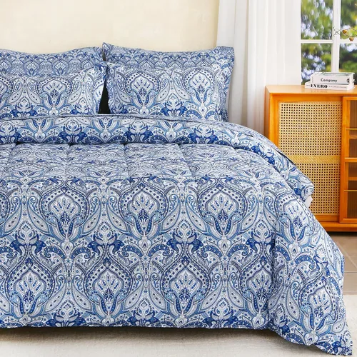 lasoftan Juego de edredón floral Queen con sábanas, ropa de cama vintage de lujo de 7 piezas, ropa de cama de microfibra suave en una bolsa, juego