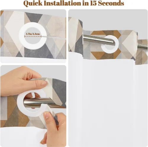 Miniatura 6 de No Hook Geometric Shower Curtain with Snap in Liner - 71″W x 74″L Waterproof Fabric with Mesh Top Window, Modern Abstract Triangle Design Bath