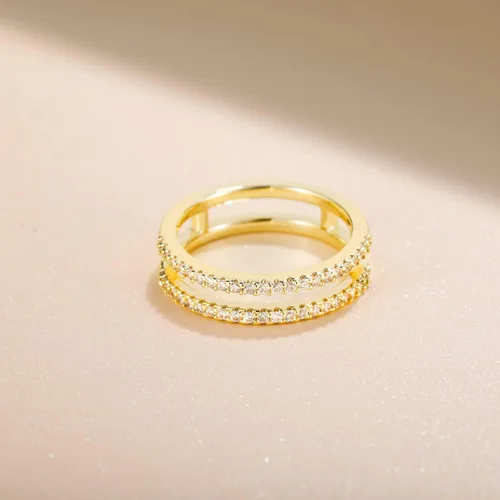 Miniatura 2 de Mameloly Alianzas de boda para mujer, delicadas circonitas cúbicas de media eternidad, apilables, refuerzo de compromiso, doble anillo tamaño 4-12