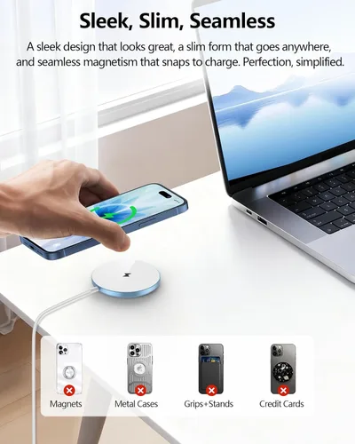 Miniatura 7 de NANAMI Cargador inalámbrico magnético con adaptador PD de 20 W, para MagSafe iPhone 17/16/15/14/13/12 Series y AirPods 3/2/Pro/Pro 2, base Azul