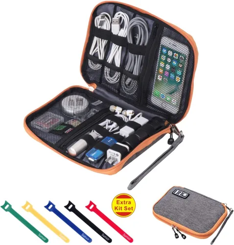 Miniatura 9 de Organizador de cables de viaje, organizador electrónico portátil impermeable para cable USB, cargador de teléfono, auriculares, tarjeta SD, 5