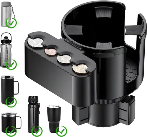 GDQ Expansor de portavasos 2 en 1 para automóvil con organizador de monedas, base ajustable, ajuste universal para la mayoría de vehículos,