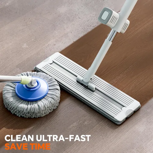 Miniatura 6 de Trapeador de microfibra autoescurridor, trapeador plano manos libres con hoja para escurrir, panel de aluminio, secado húmedo para apartamentos