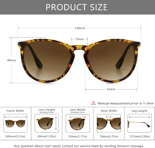 Miniatura 5 de SUNGAIT Gafas de sol redondas vintage para mujeres y hombres, estilo clásico retro