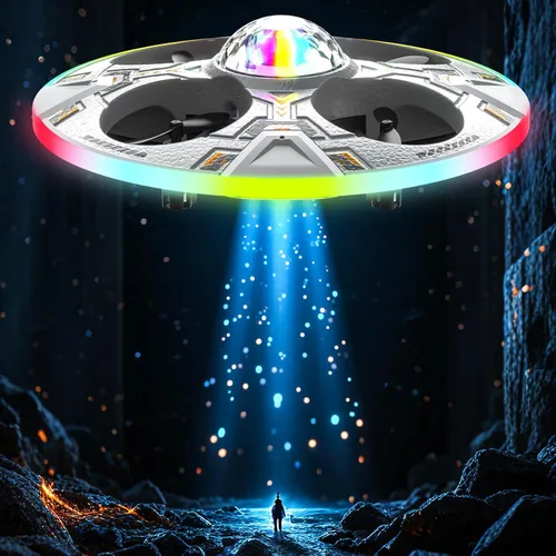 Mini dron OVNI para niños – Avión volador RC de juguete helicóptero de control remoto con luces LED, vuelo automático, 2 baterías (14 minutos de