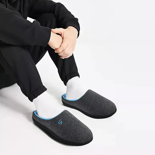 Miniatura 7 de Pantuflas de espuma viscoelástica para hombre, pantuflas de casa para hombre, cómodas y transpirables, textura de mezcla de algodón, forro