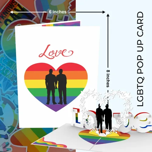 Miniatura 7 de iGifts And Cards Tarjeta desplegable 3D de corazón gay – Escultura floral Love is Love para el mes del orgullo, boda, aniversario y salida – Regalo