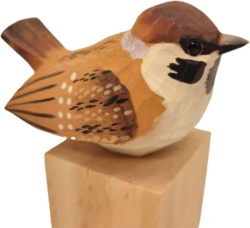 Miniatura 23 de Figura de pájaro de madera Azure Tit, tilo tallado a mano, marrón claro, decoración moderna para el hogar, regalo de pájaro