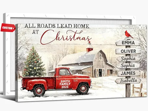 Miniatura 13 de GUTTATY Arte de pared en lienzo de Navidad personalizado, impresiones de lienzo personalizadas con apellido y señales, póster de decoración de pared