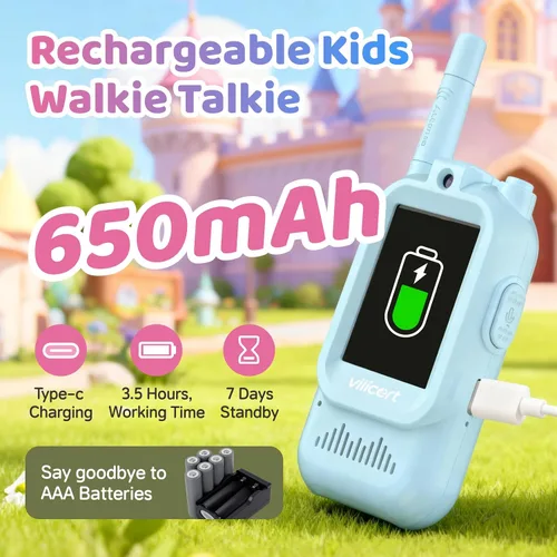 Miniatura 7 de Walkie Talkies de video con pantalla en tiempo real y cambiador de voz, radios recargables de largo alcance para niños de 3 a 12 años, regalos